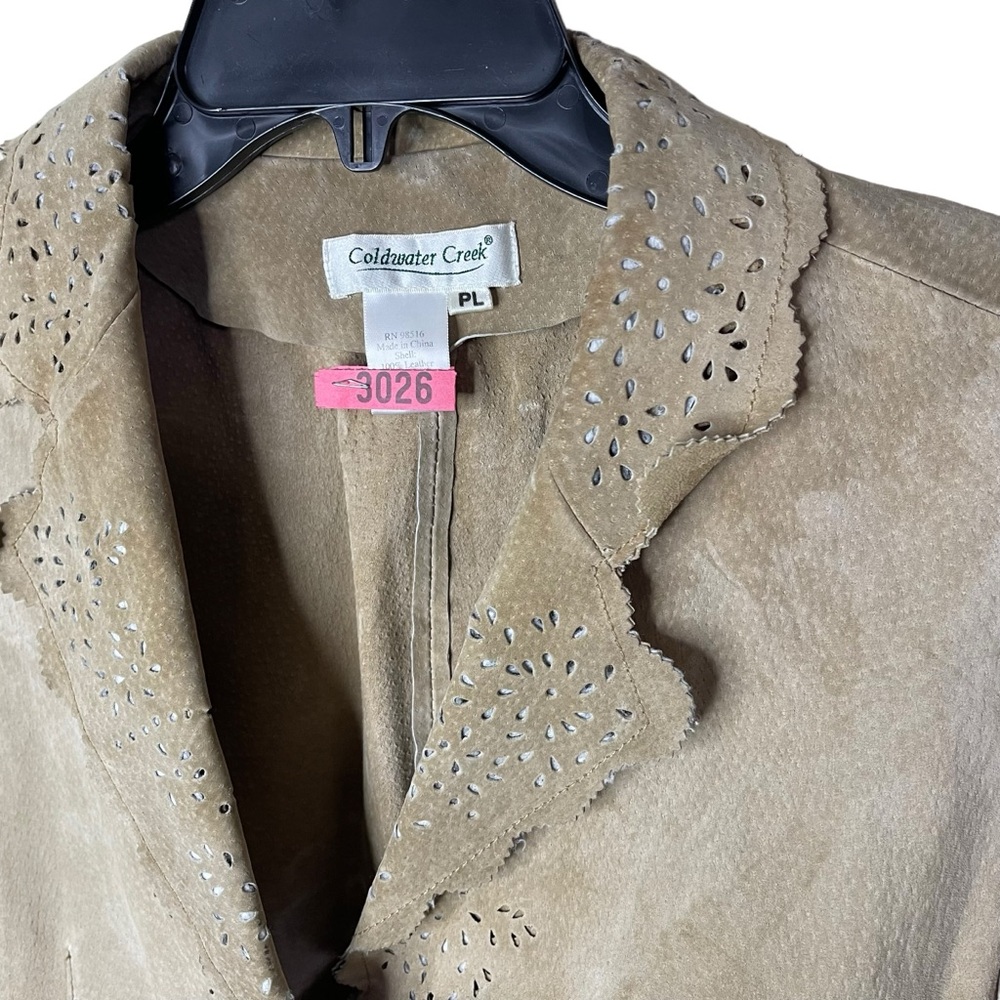 Coldwater Creek Suede Jacket Women’s PL Petite Large Tan Leather Boho Stitching - Picture 3 of 11